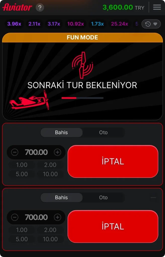 Aviator Demo Oyunun başlangıcı 